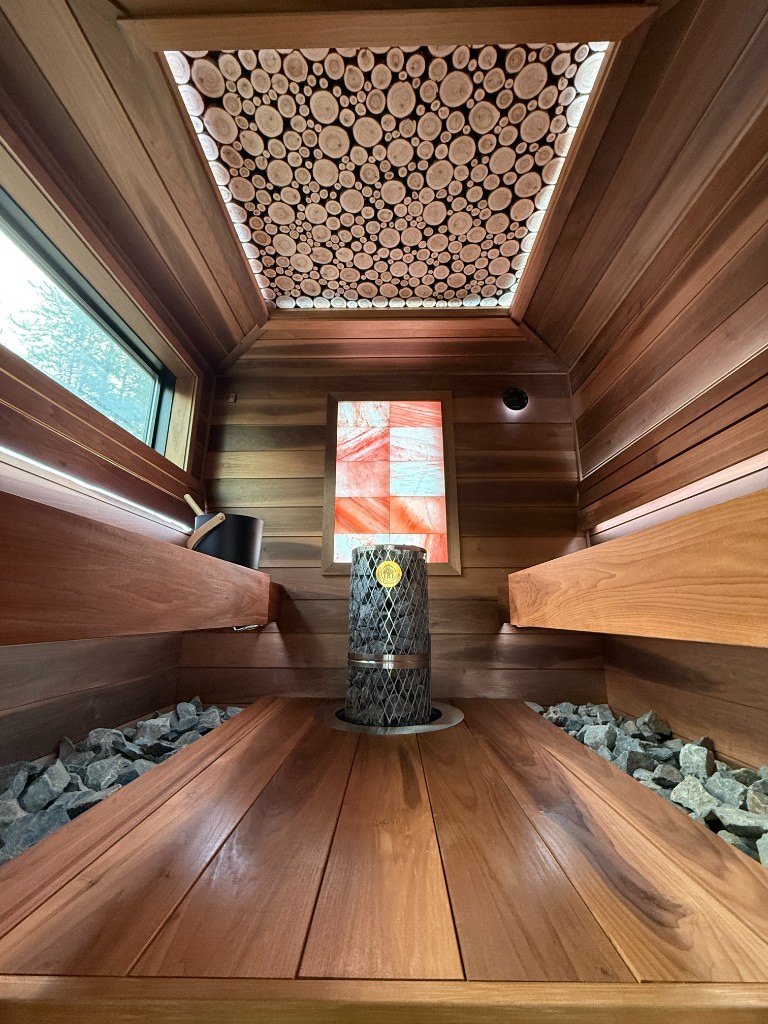 Custom sauna interior in daylight