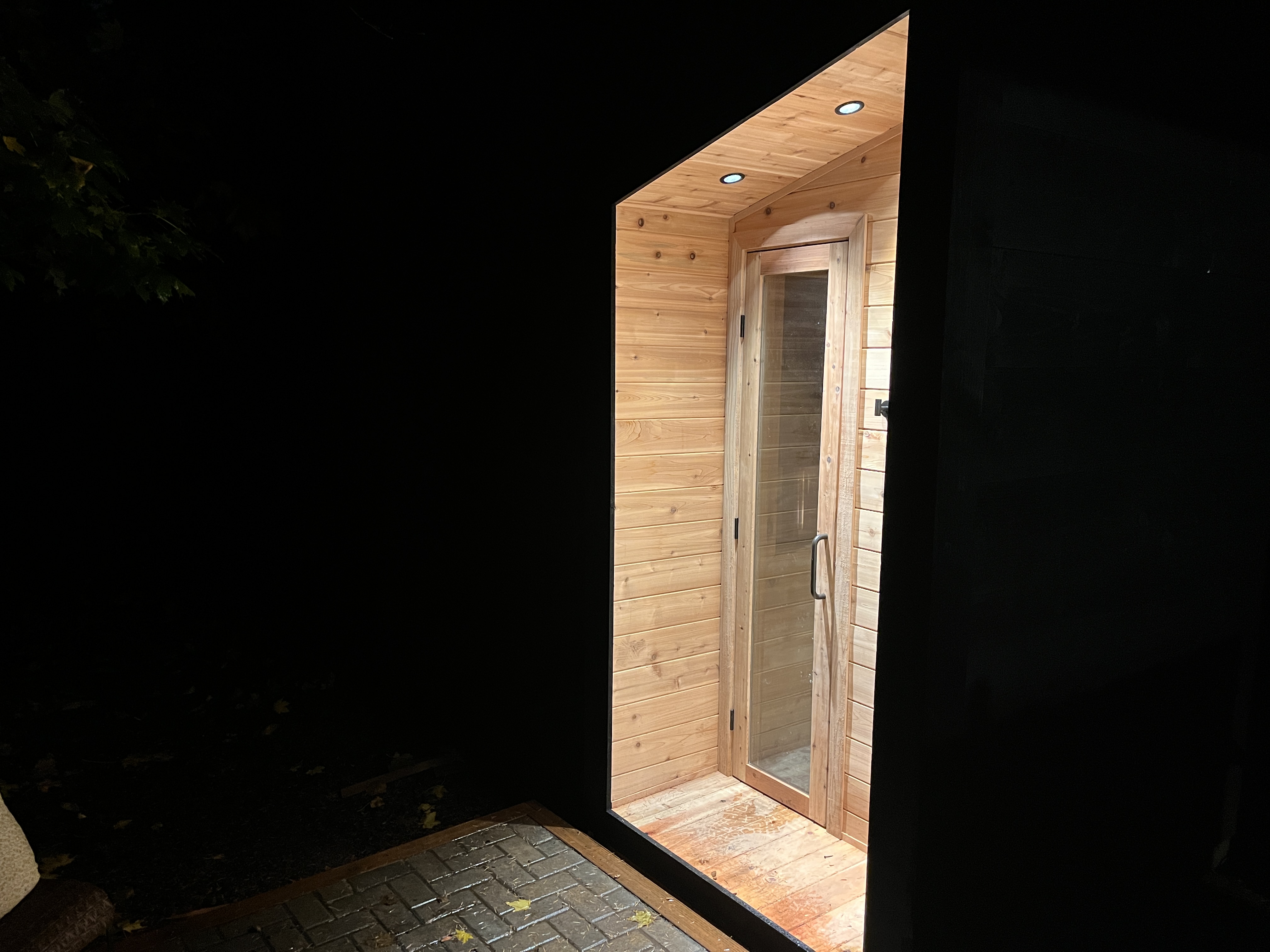 Other Builds custom sauna — Custom sauna with cedar lit porch.JPG